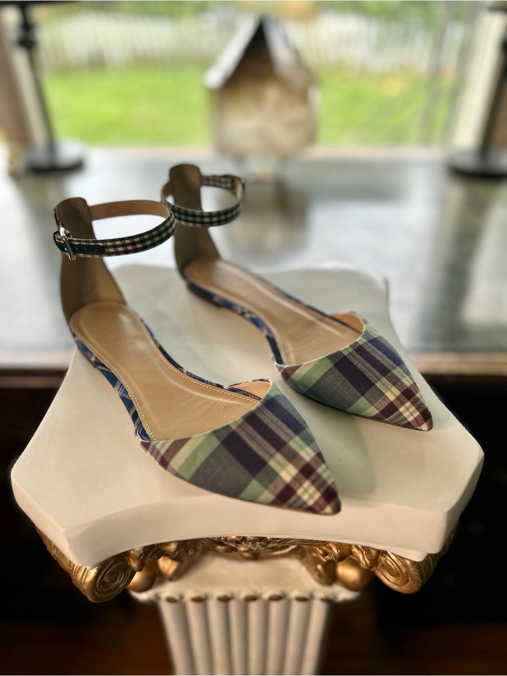 J.Crew Mixed Plaid D’Orsay Flats Ankle Strap Pointed Toe Shoes | Size 7.5 EUC